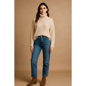 Cozy Minimalist Beige Ribbed Turtleneck Sweater Laundry by Shelli Segal XS